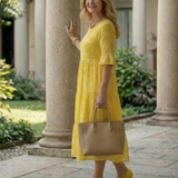 Thalwynne | Polka Dot Tiered Midi Dress Short Sleeve