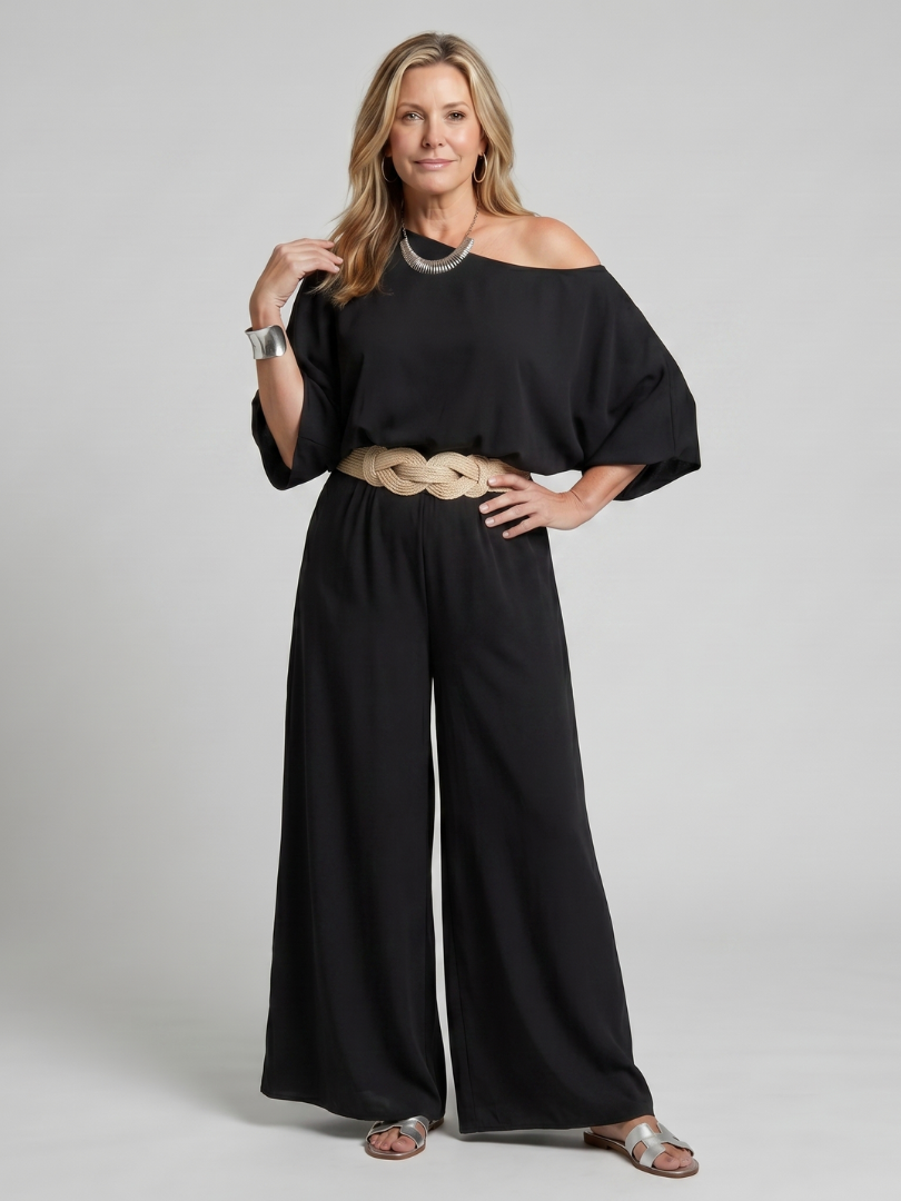 Rosetta | One Shoulder Wide Sleeve Top And Wide Leg Pants Set