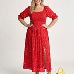 Giathea | Square Neck Floral Puff Sleeve Midi Dress