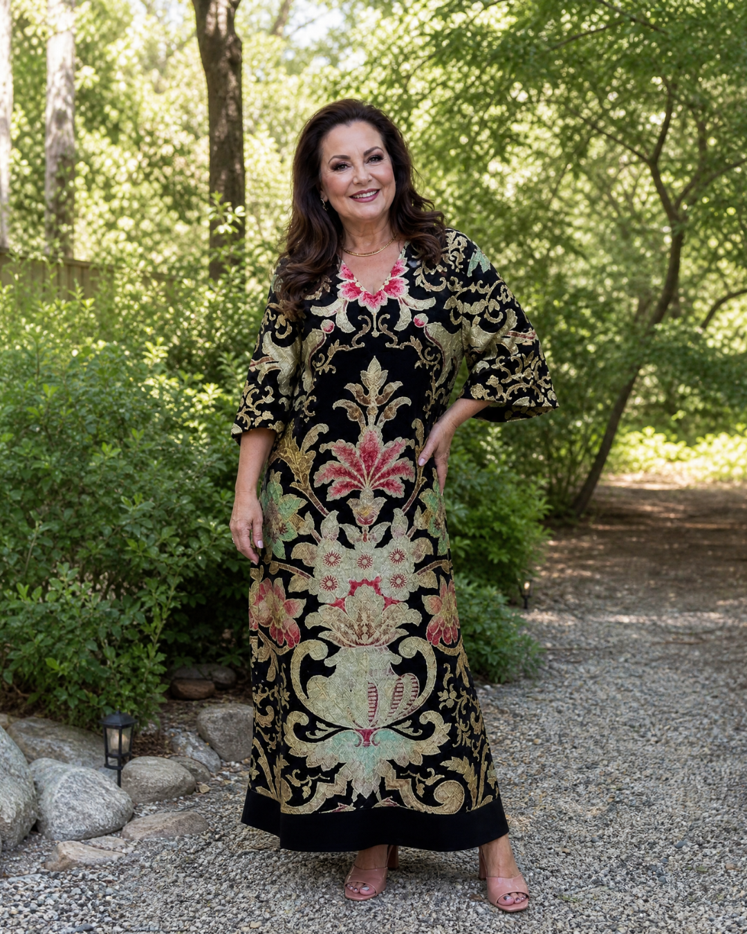 Beletta | Vivid Vintage Pattern Pocket Detail Midi Dress