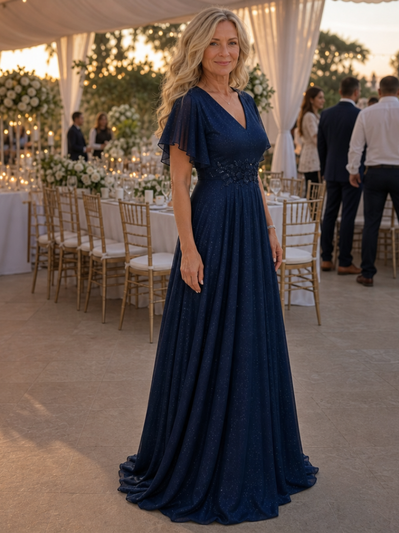 Selndra | Short Sleeve V Neck Flowing Maxi Dress