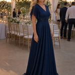 Selndra | Short Sleeve V Neck Flowing Maxi Dress