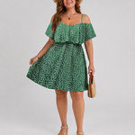Lilana | Cold Shoulder Ruffle Overlay Knee Length Dress