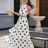 Sennabeth | Polka Dot Halter Top And Tiered Maxi Skirt Set