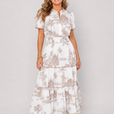 Fiobeth | Printed Short Sleeve Tiered Midi Dress
