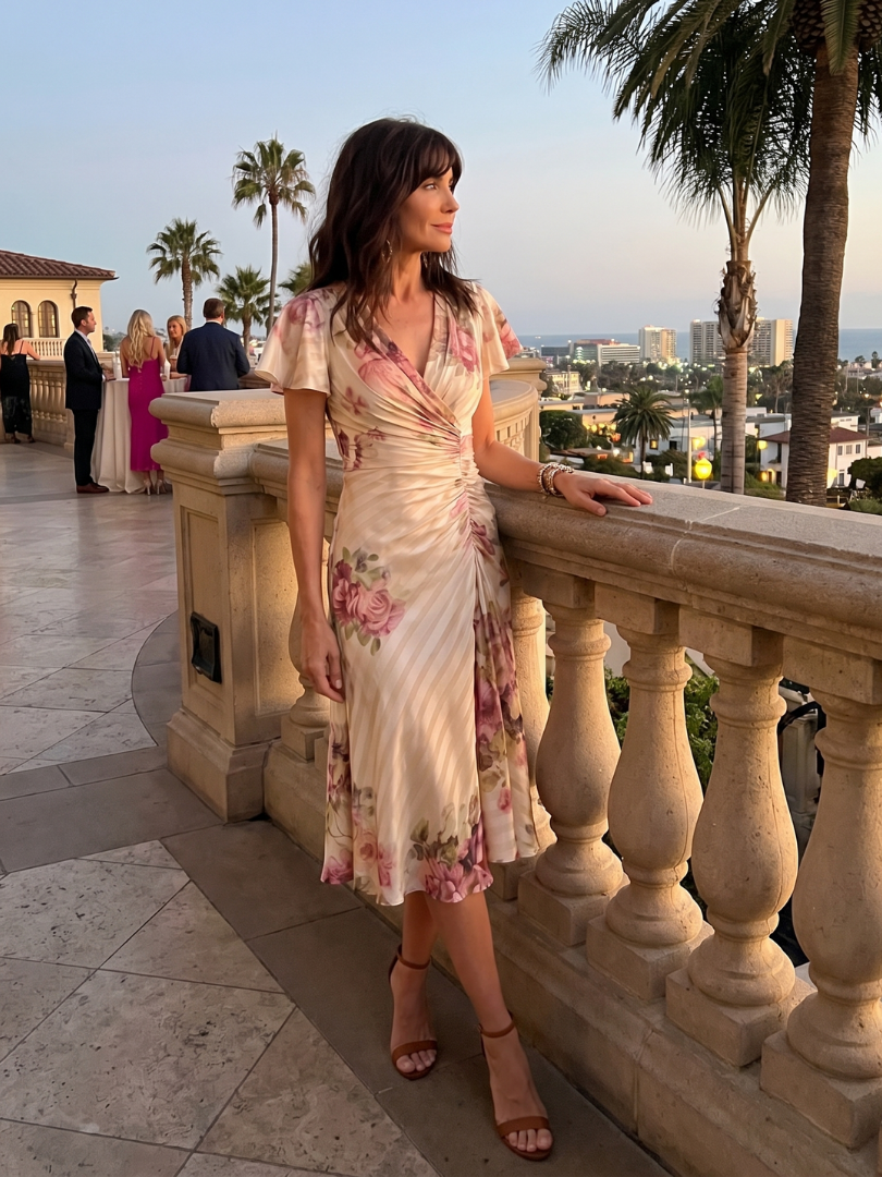 Valthea | Floral Wrap Ruched Midi Dress