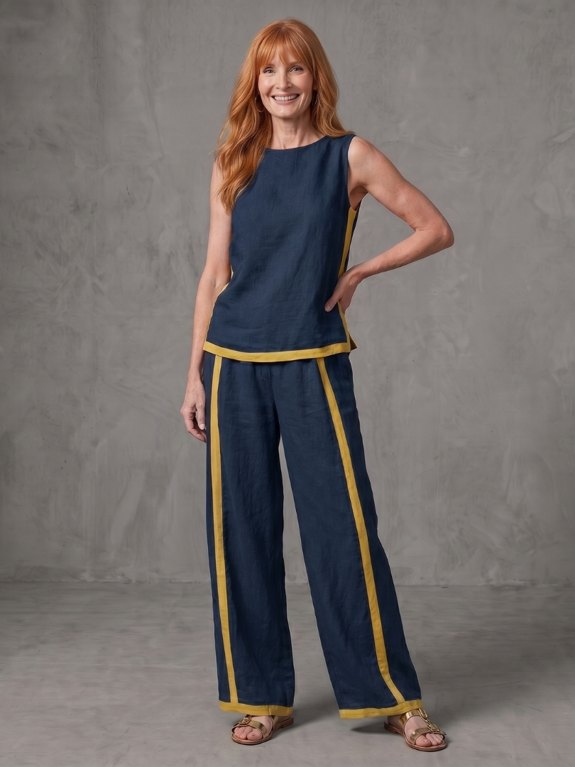 Julette | Sleeveless Top Wide Leg Contrast Pants Set