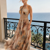 Callawynne | Halter Neck Lace Waist Maxi Dress