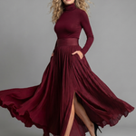 Velvia | Long Sleeve Turtleneck Defined Waist Midi Dress