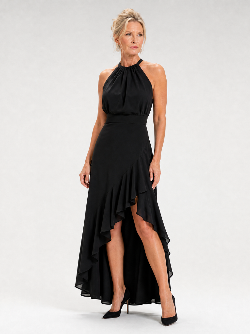 Lorthea | Halter Neck High Low Ruffle Dress
