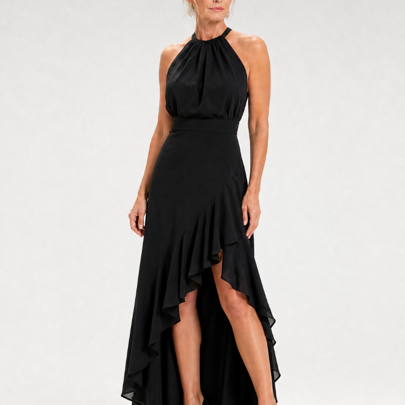 Lorthea | Halter Neck High Low Ruffle Dress