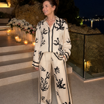 Calbeth | Abstract Coastal Print Shirt And Wide Leg Pants Set