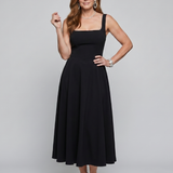 Dalbelle | Sleeveless Square Neck Flared Skirt Midi Dress
