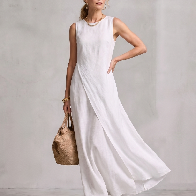 Corthea | Asymmetric Layered Round Neck Maxi Dress