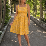 Nilasia | Square Neck Floral Print Knee Length Dress