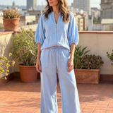 Halrin | Zip Front Blouson Top Wide Leg Set