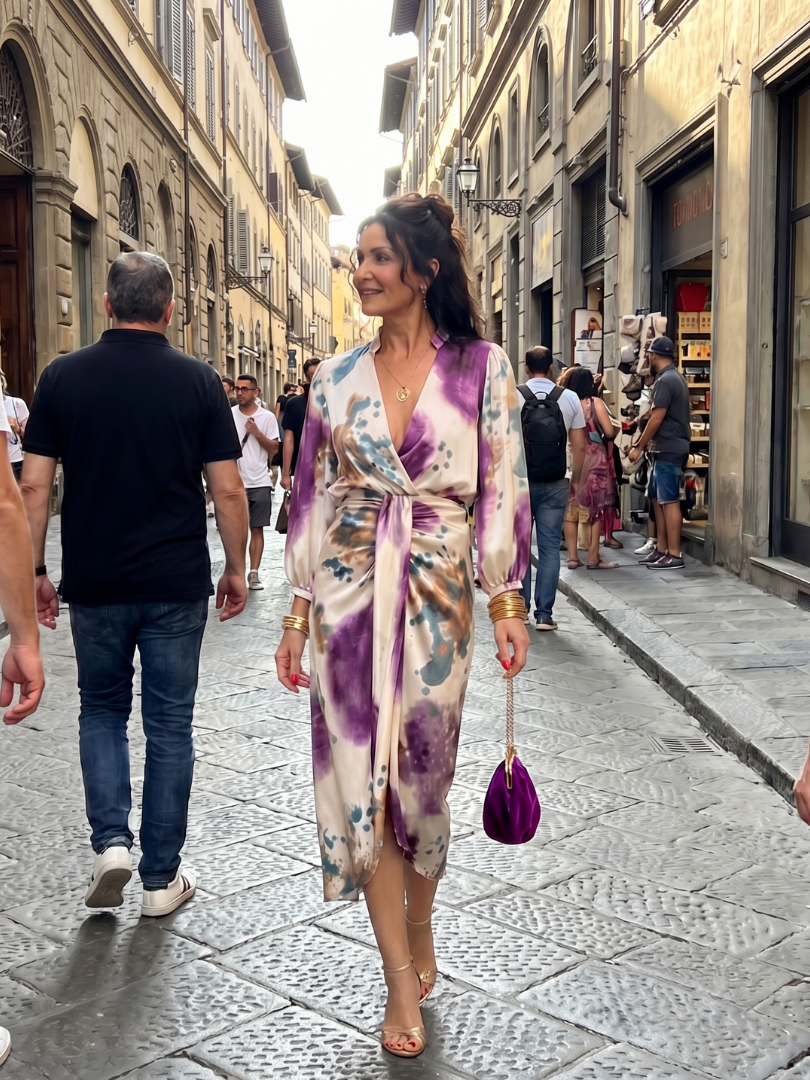 Miravia | Cross Wrap Tie Waist Printed Midi Dress
