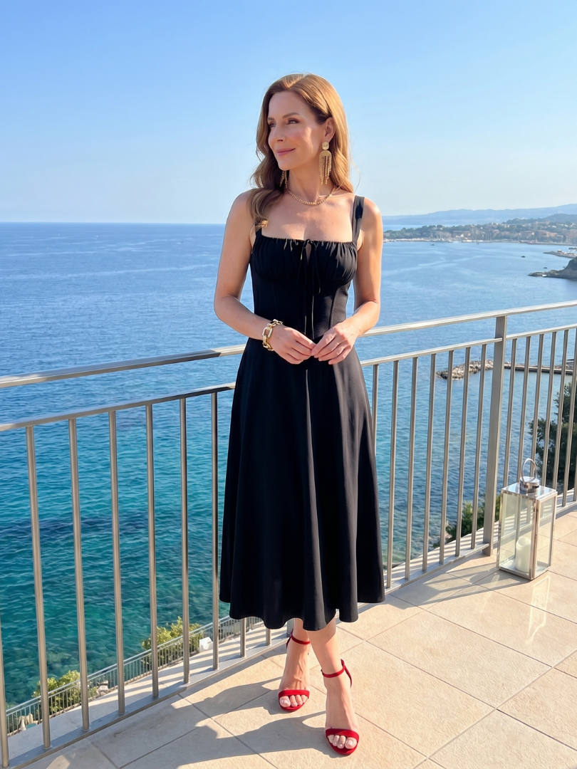 Kalwynne | Spaghetti Strap Ruched Bodice Midi Dress