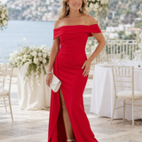Kalrin | Off Shoulder High Side Slit Maxi Dress
