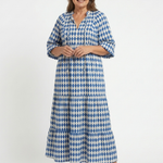 Deldra | Diamond Print Tiered Midi Dress
