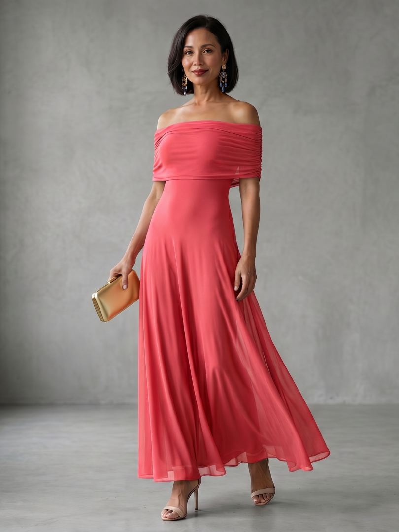Vidabeth | Off Shoulder Draped Midi Dress