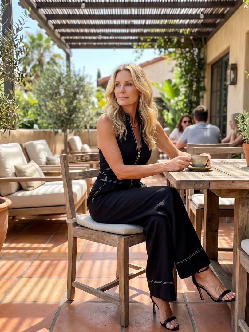 Maewyn | Zip Front Contrast Stitch Wide Leg Jumpsuit