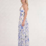 Marenetta | Watercolor Floral Ruffle Hem Sleeveless Midi Dress