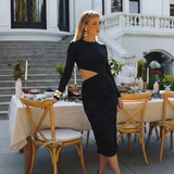 Senrina | Long Sleeve Cutout Ruched Midi Dress