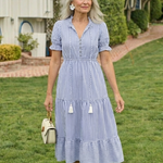Romysia | Short Sleeve Striped Tiered Midi Dress