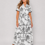 Fiobeth | Printed Short Sleeve Tiered Midi Dress