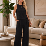 Normae | Textured Tie Back Top And Wide Leg Pants Set