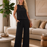 Normae | Textured Tie Back Top And Wide Leg Pants Set