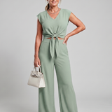 Maelette | Simple V Neck Strap Short Top Wide-leg Pants Sets