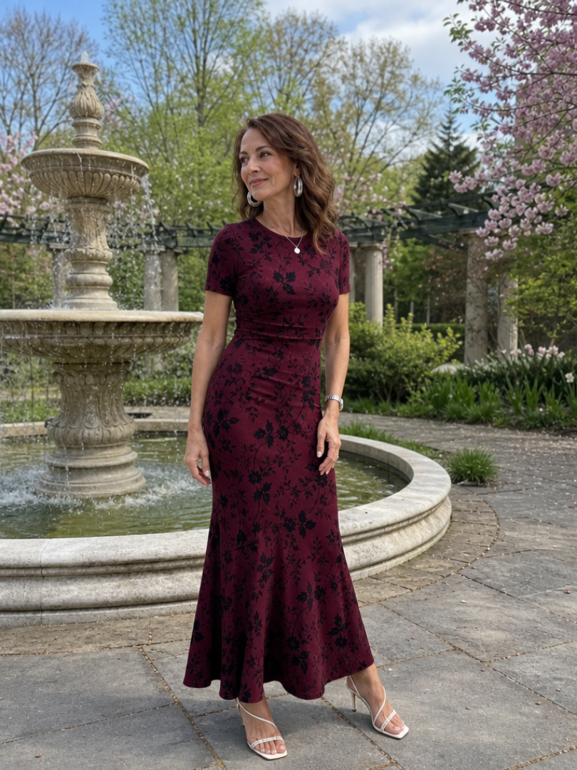Callavia | Short Sleeve Crew Neck Midi Dress
