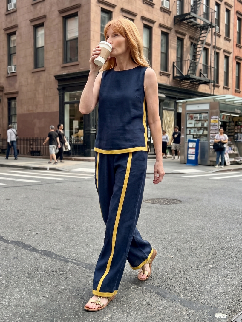 Julette | Sleeveless Top Wide Leg Contrast Pants Set