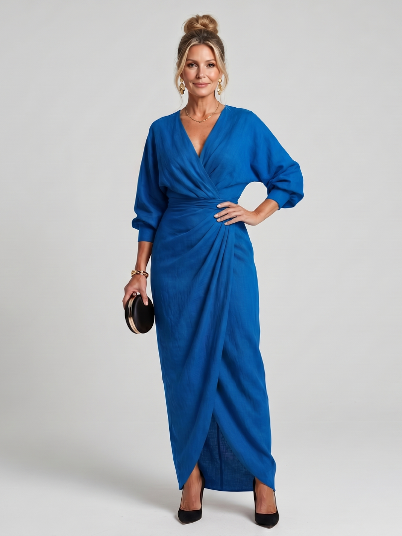 Senda | Long Sleeve Wrap Overlap Skirt Midi Dress