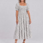 Serrina | Floral Smocked Square Neck Midi Dress
