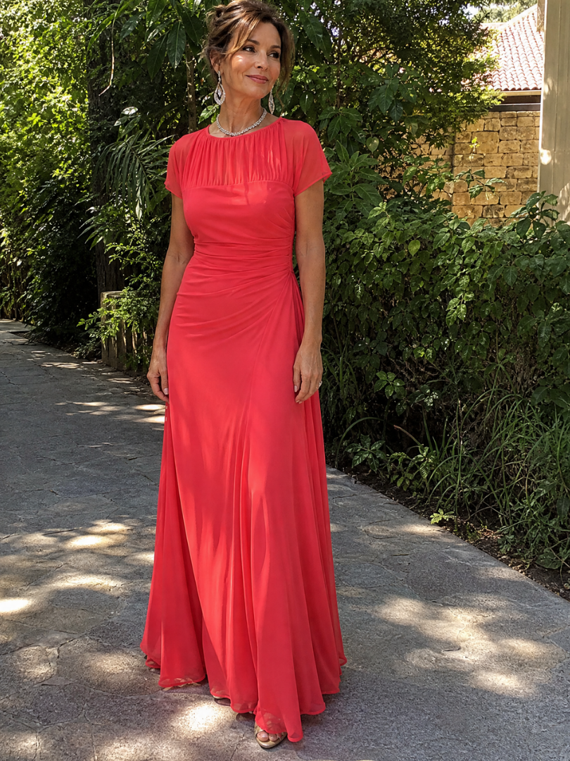Orlalora | Mesh Yoke Ruched Maxi Dress