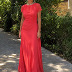 Orlalora | Mesh Yoke Ruched Maxi Dress
