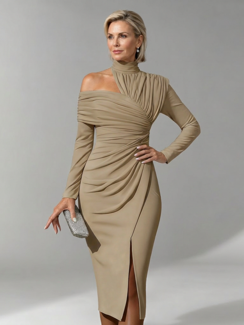 Vesrin | One Shoulder Draped Midi Dress