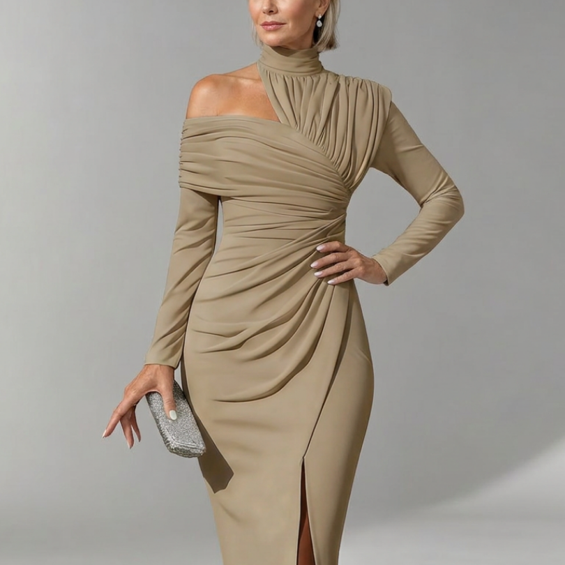 Vesrin | One Shoulder Draped Midi Dress