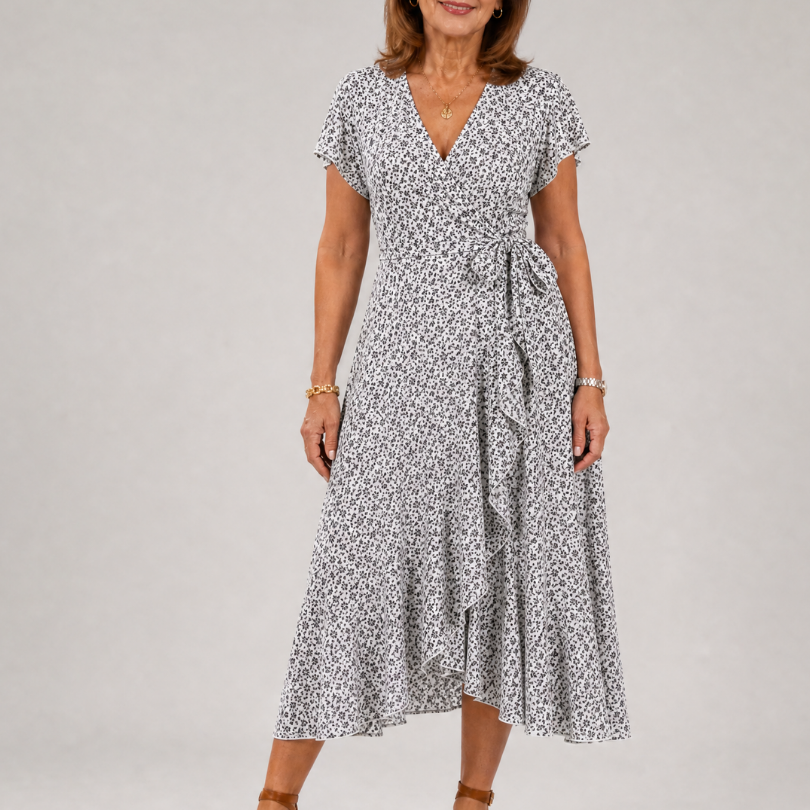 Vallette | Floral Wrap Ruffle Midi Dress