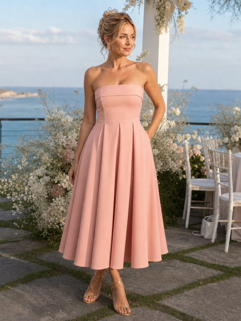 Permae | Strapless Structured Bodice Midi Dress