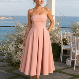 Permae | Strapless Structured Bodice Midi Dress