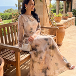 Kaldra | Long Sleeve Abstract Print Waist Maxi Dress