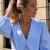 Romirose | Ruffle Collar And Gingham Pattern Mini Dress