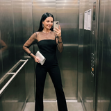 Thalette | Sheer Fitted Bodice Flared Leg Jumpsuit