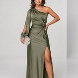 Julna | One Shoulder Draped Slit Maxi Dress