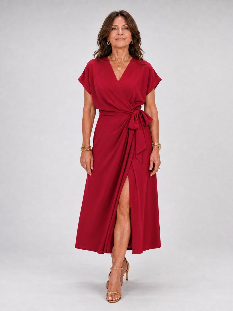 Romilia | Short Sleeve Wrap Tie Midi Dress
