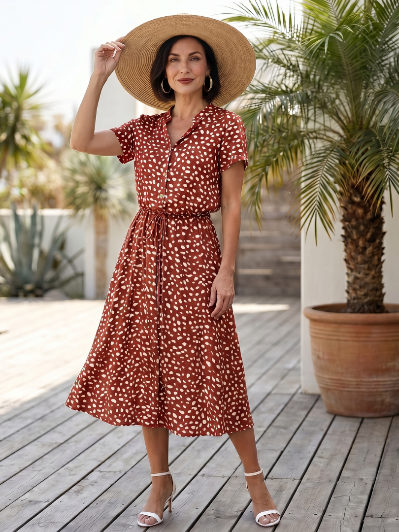 Milrin | Printed Button Front Belted Midi Dress